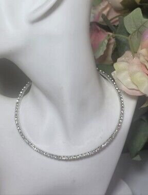 TRUE VINTAGE Silver Crystal Tennis Necklace -CHOKER or Necklace- Adjustable